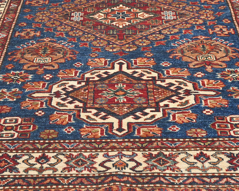 4x6 Ft Blue Kazak Afghan Hand Knotted Traditional Wool Area Rug